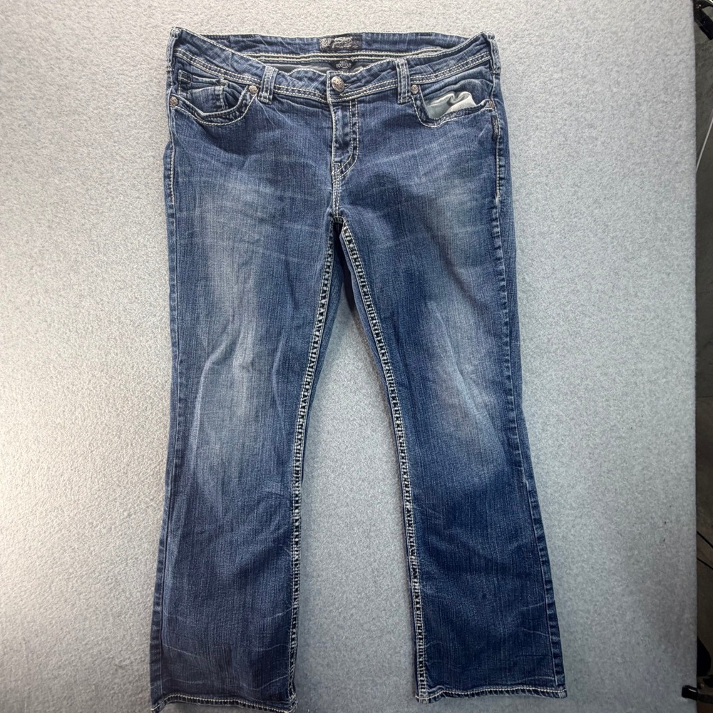 Silver Jeans Co Aiko Bootcut Blue Denim Mid Rise Thick Stitch Jeans Womens 37x31
